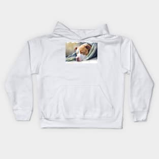 Sleeping Brown and White Pit Bull Terrier Kids Hoodie